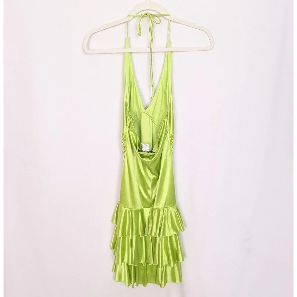 Vintage Y2K 90s City Triangles M Halter Mini Dress Draped Layered Ruched Event - Picture 2 of 12